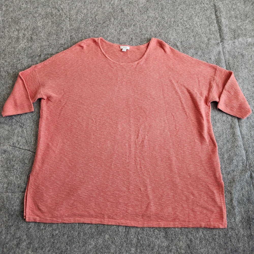 Pure Jill Cotton Linen Blouse Top Women's L Orange Textured Lagenlook Comfort